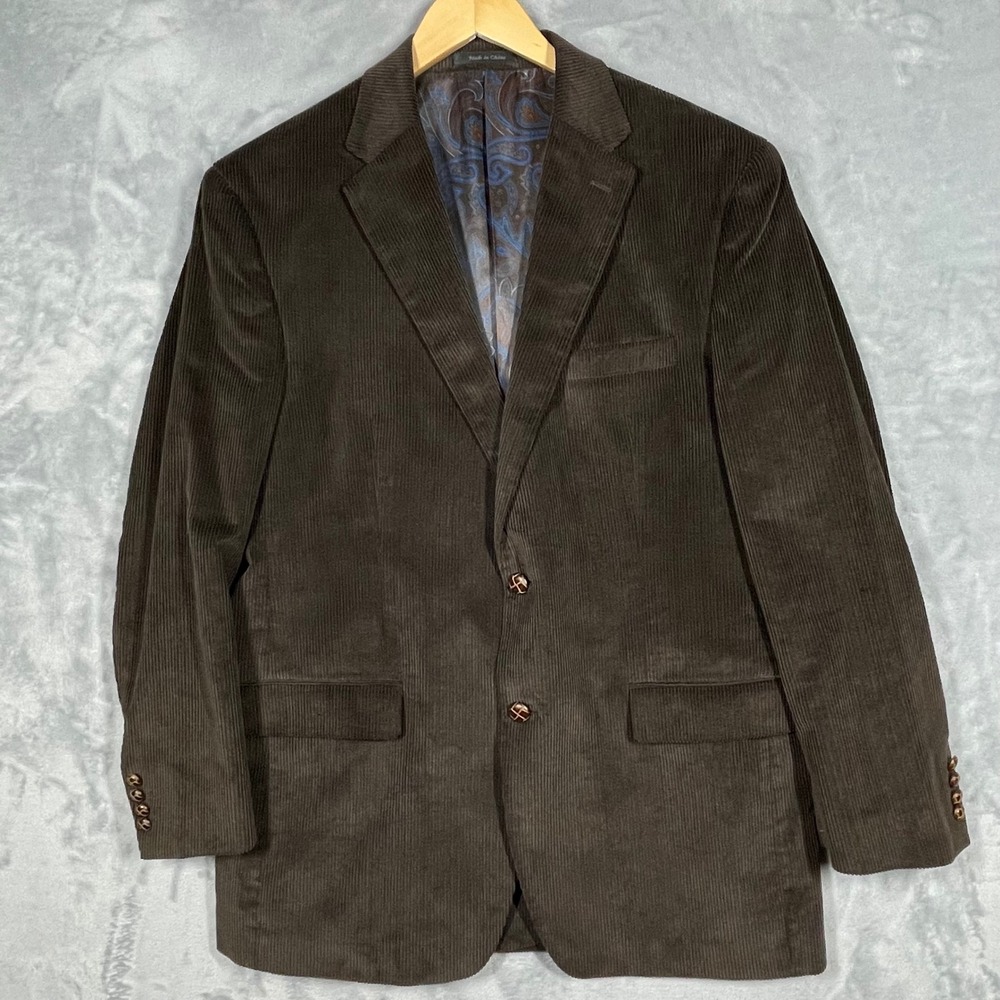 Lauren Ralph Lauren Mens Brown Corduroy Blazer Sport Coat 42L Paisley Lining
